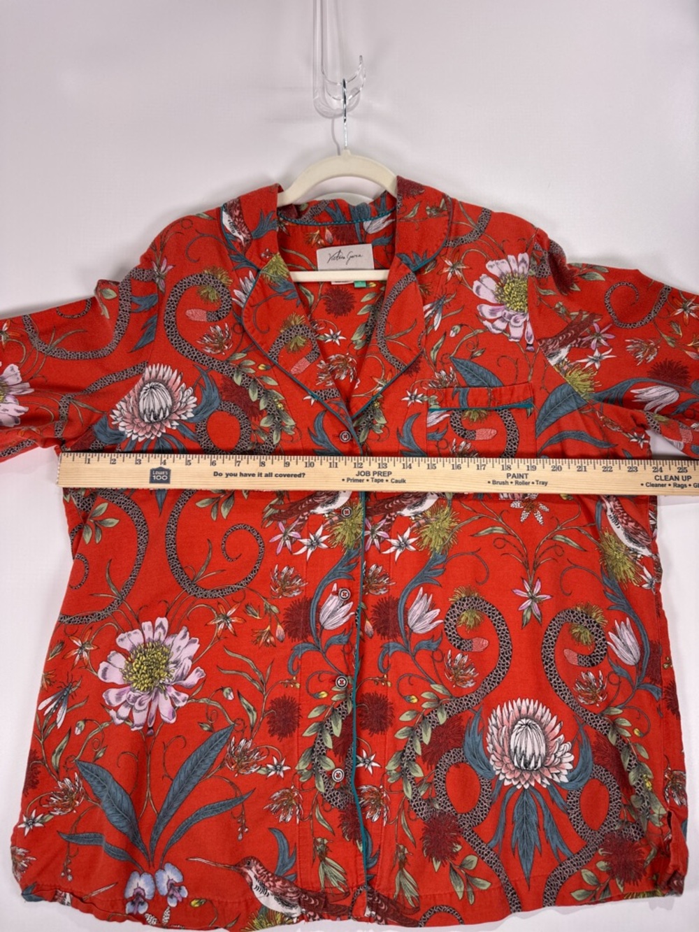 Anthropologie Victoria Garcia Pajama Set Wide Leg Floral Bird Red 1X - Picture 5 of 12